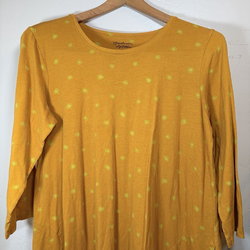 Gudrun‎ Sjoden M Yellow Polka Dots 3/4 Sleeve Shift Organic Cotton Dress Pockets
